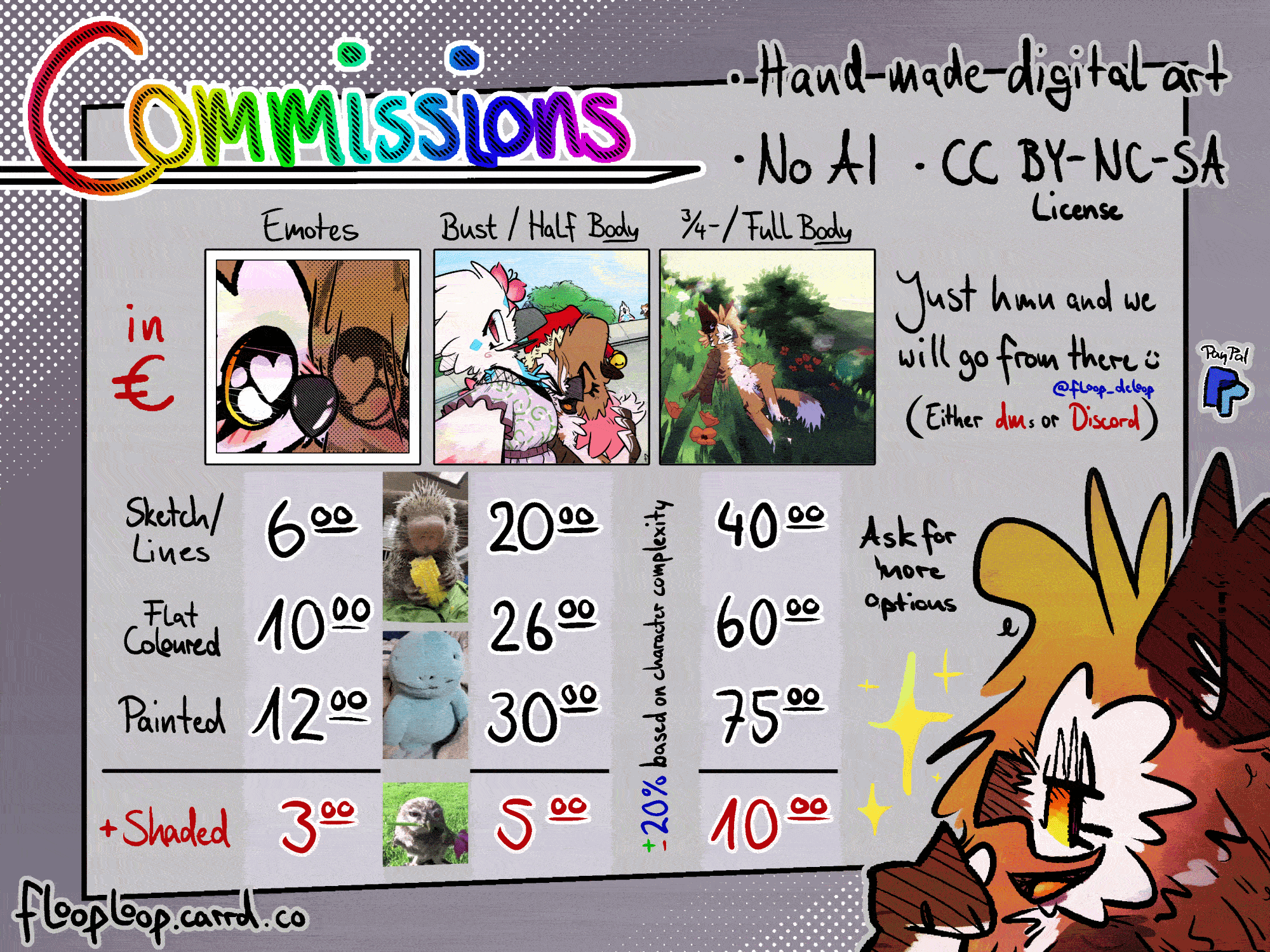 Standard Commissions A GIF showing the prices and some examples for each type and tier of the Standard Comission types!